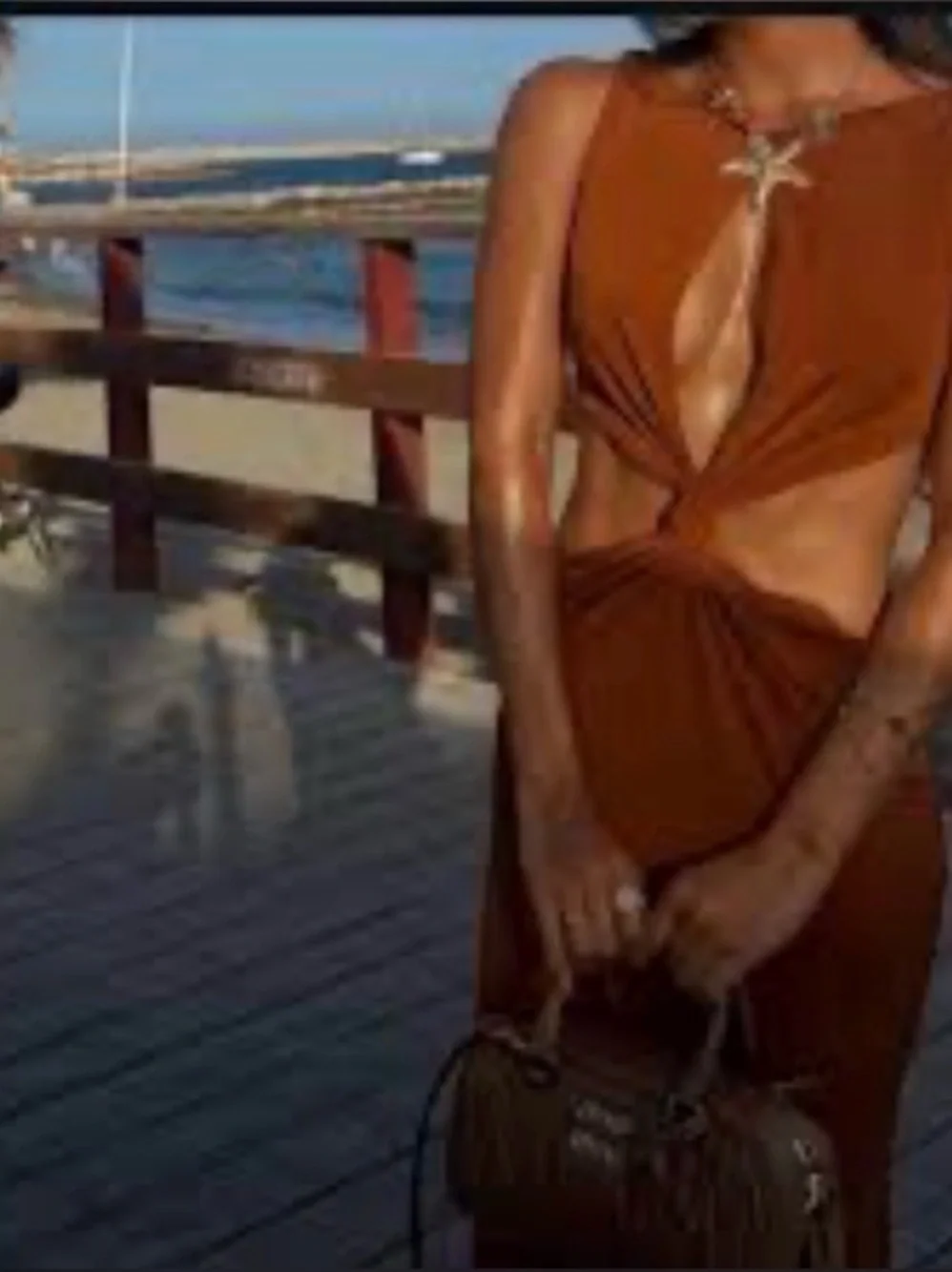 New Zara Rust Brown Cutout Twist Maxi Dress - Picture 8 of 11